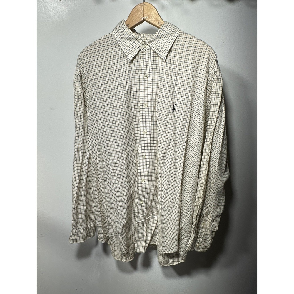 Ralph Lauren Blake Button Down Shirt Mens L White Cotton Check Plaid